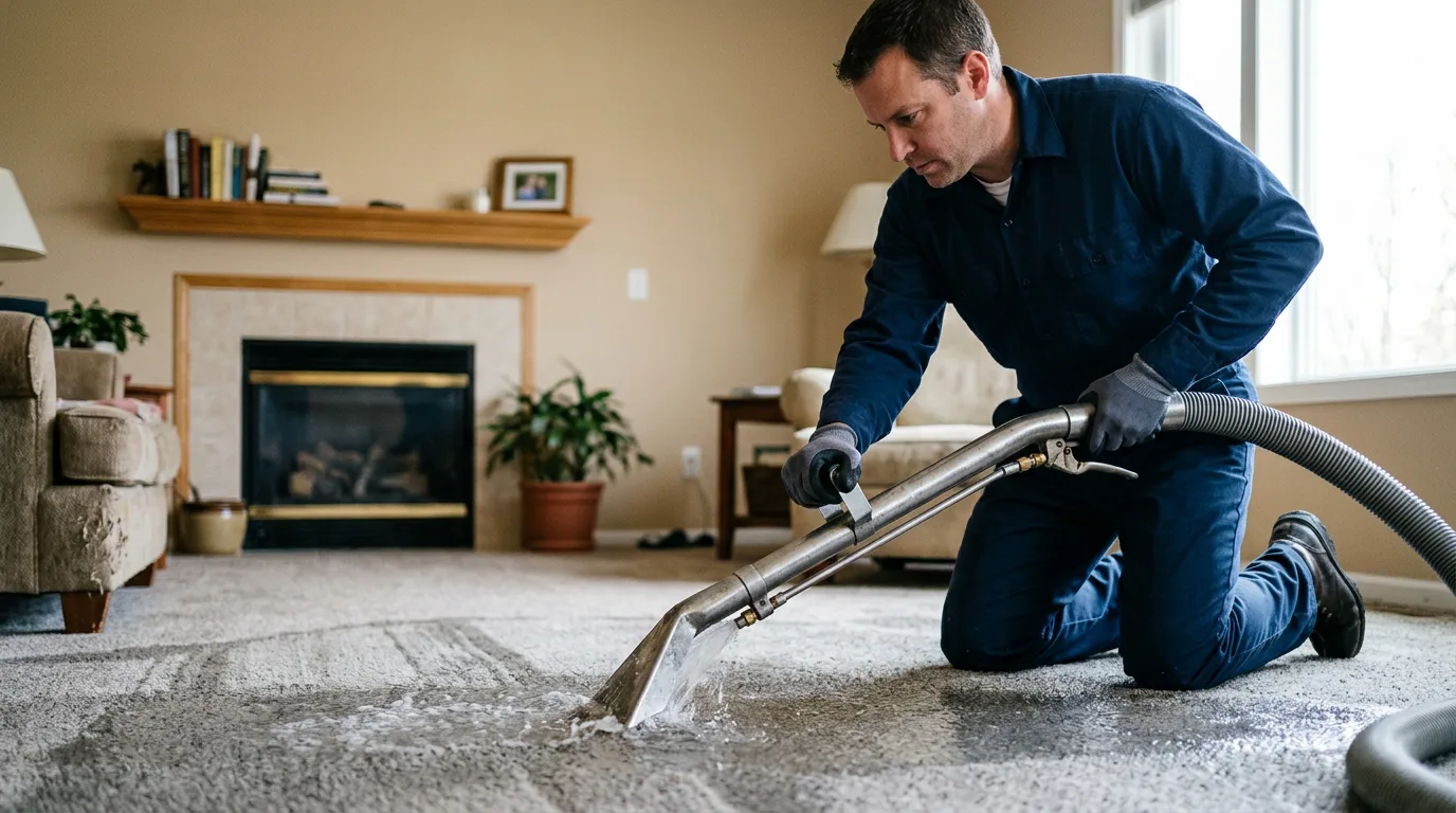 Water damage restoration technician working near Huntingdon, TN